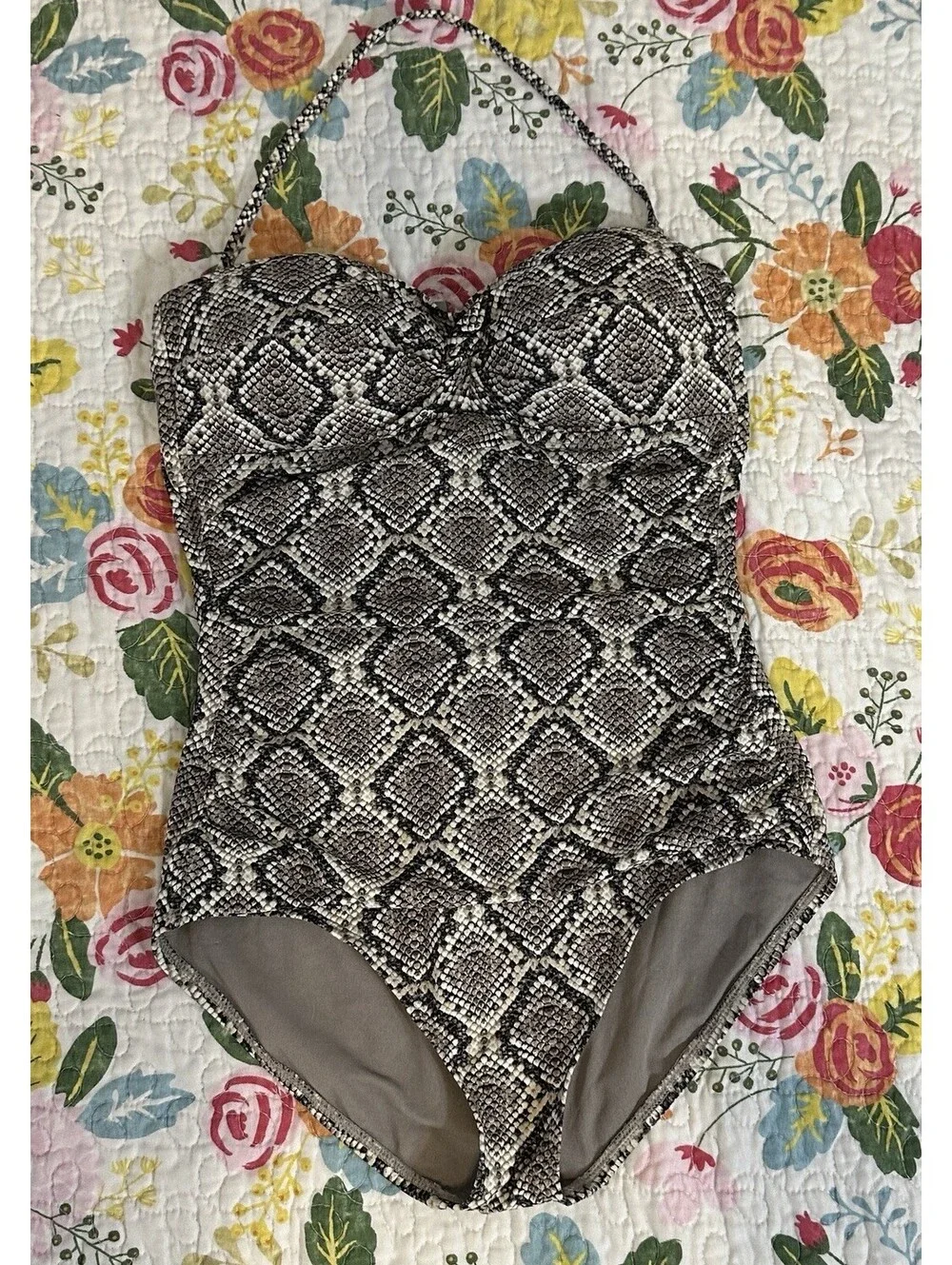 Tommy Bahama Desert Python Twist Front Bandeau Sexy One Piece Swimsuit Small EUC
